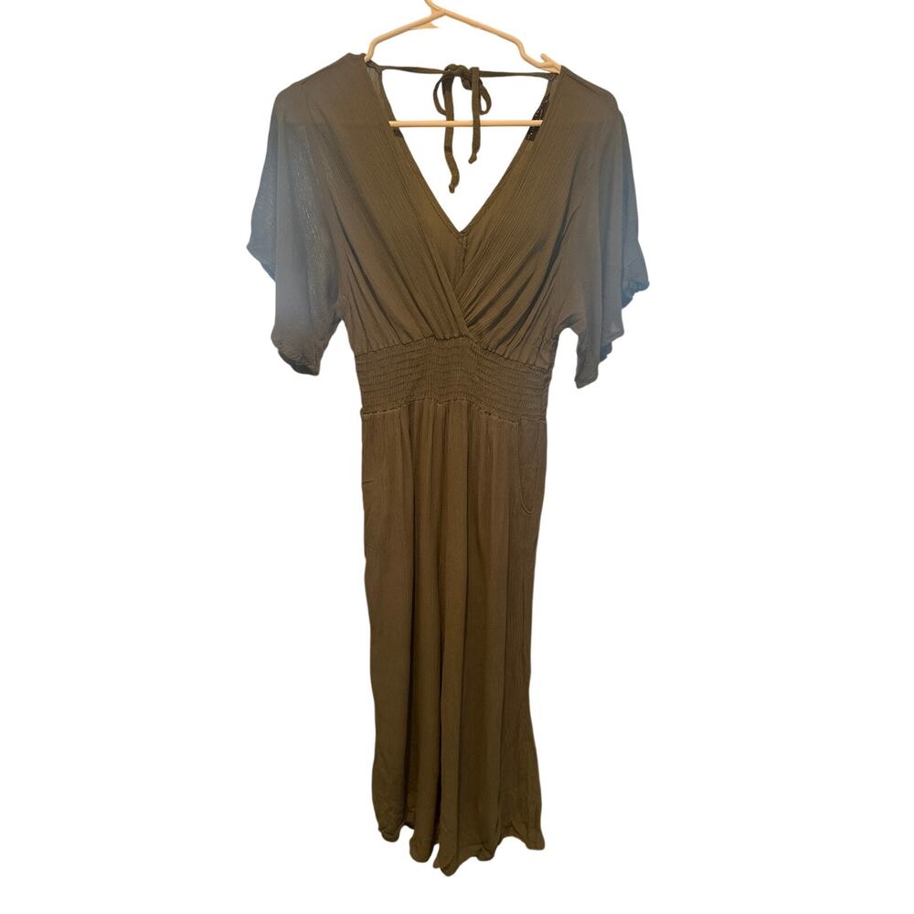 Final Touch Olive Jumpsuit – Small – Wide Sleeves & Wide Legs